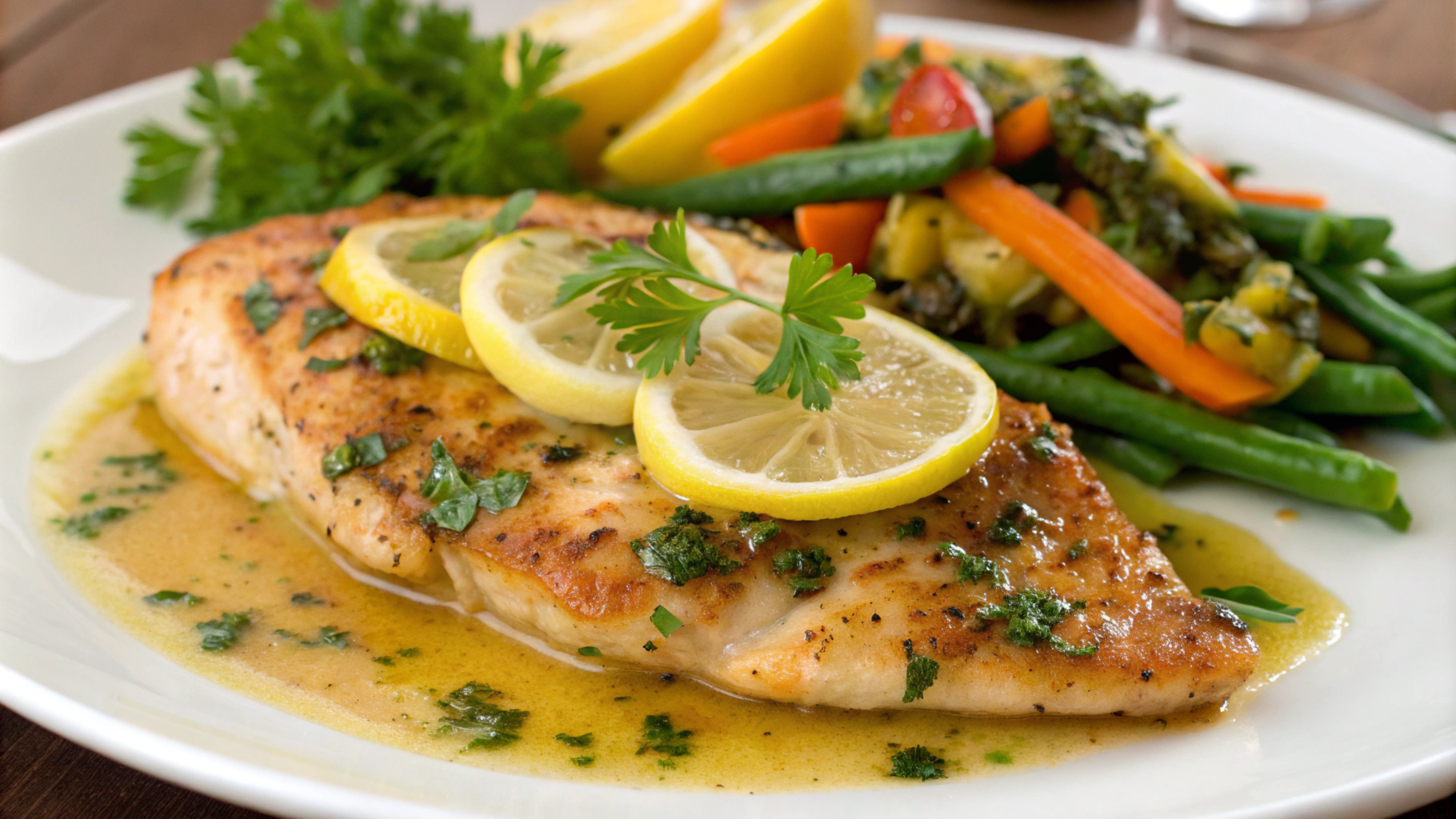 Delicious Chicken Limone served with lemon slices and parsley, showcasing the vibrant flavors of this easy chicken recipe.