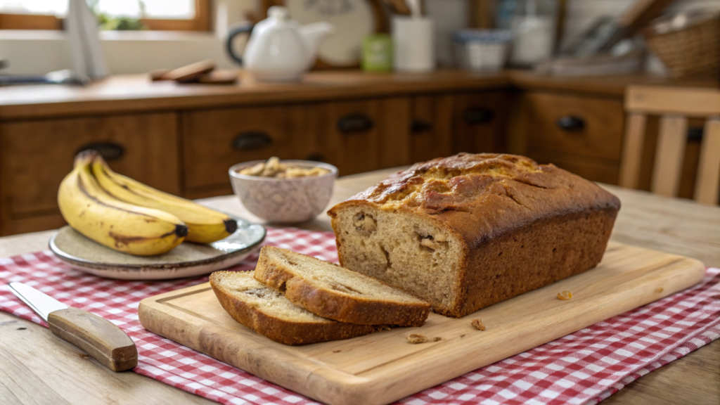 Freshly baked banana bread without baking soda