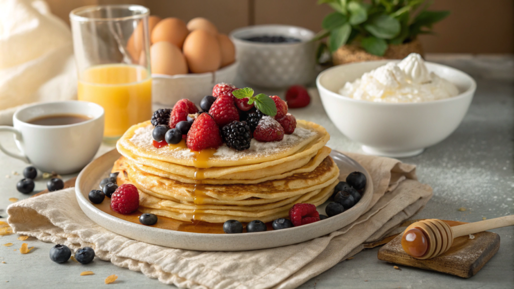 Breakfast crepe recipe with fresh berries and whipped cream