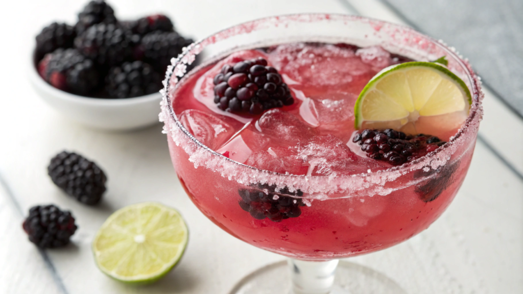 Blackberry margarita cocktail garnished with fresh blackberries