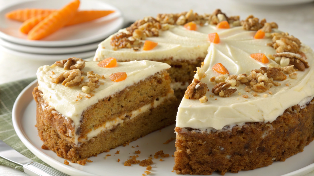 Betty Crocker carrot cake with cream cheese frosting and walnuts