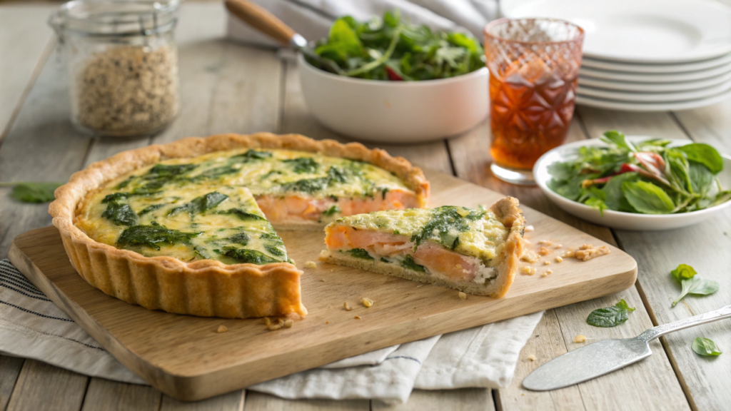 Delicious salmon quiche recipe with a golden crust and creamy filling