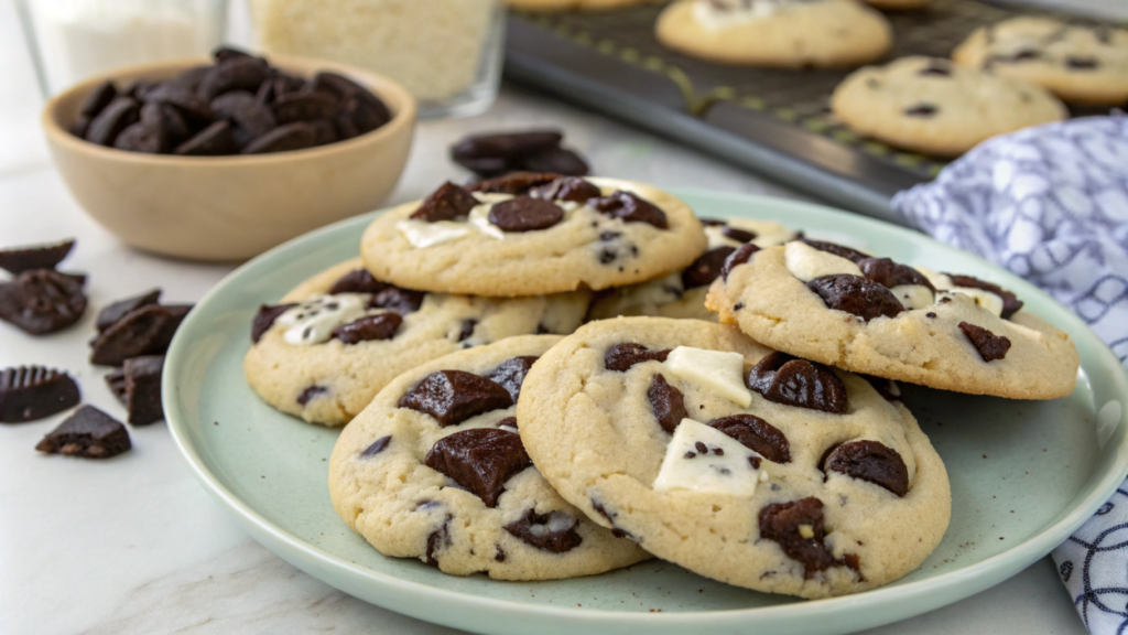 "Cookies with chocolate chunks on a plate."