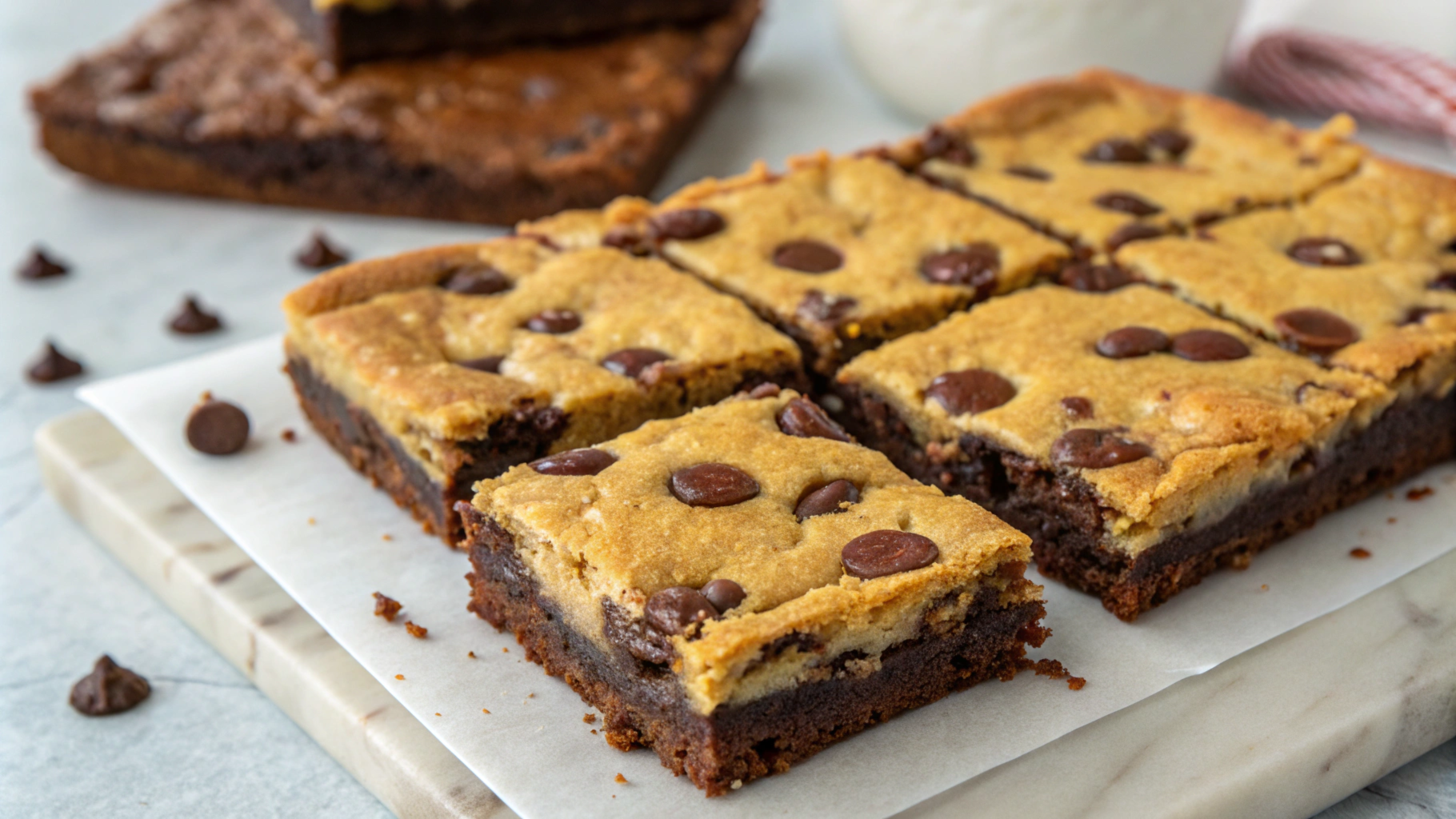 Delicious brookie dessert with a gooey brownie base and golden cookie layer.