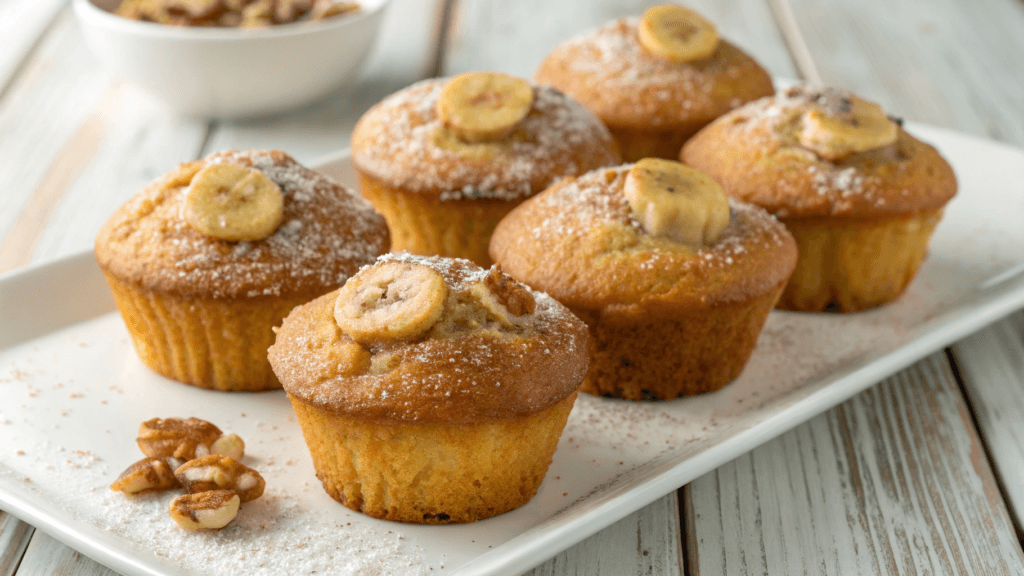 Mini banana muffins freshly baked, showing a soft and moist texture