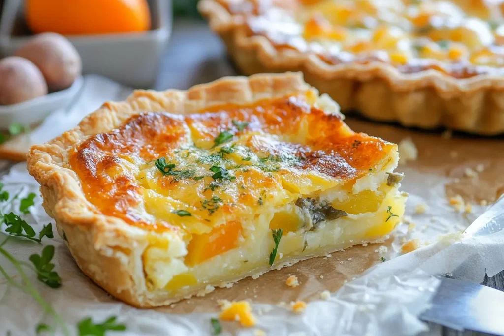 Delicious quiche potato recipe with golden-baked crust, creamy potatoes, and melted cheese.