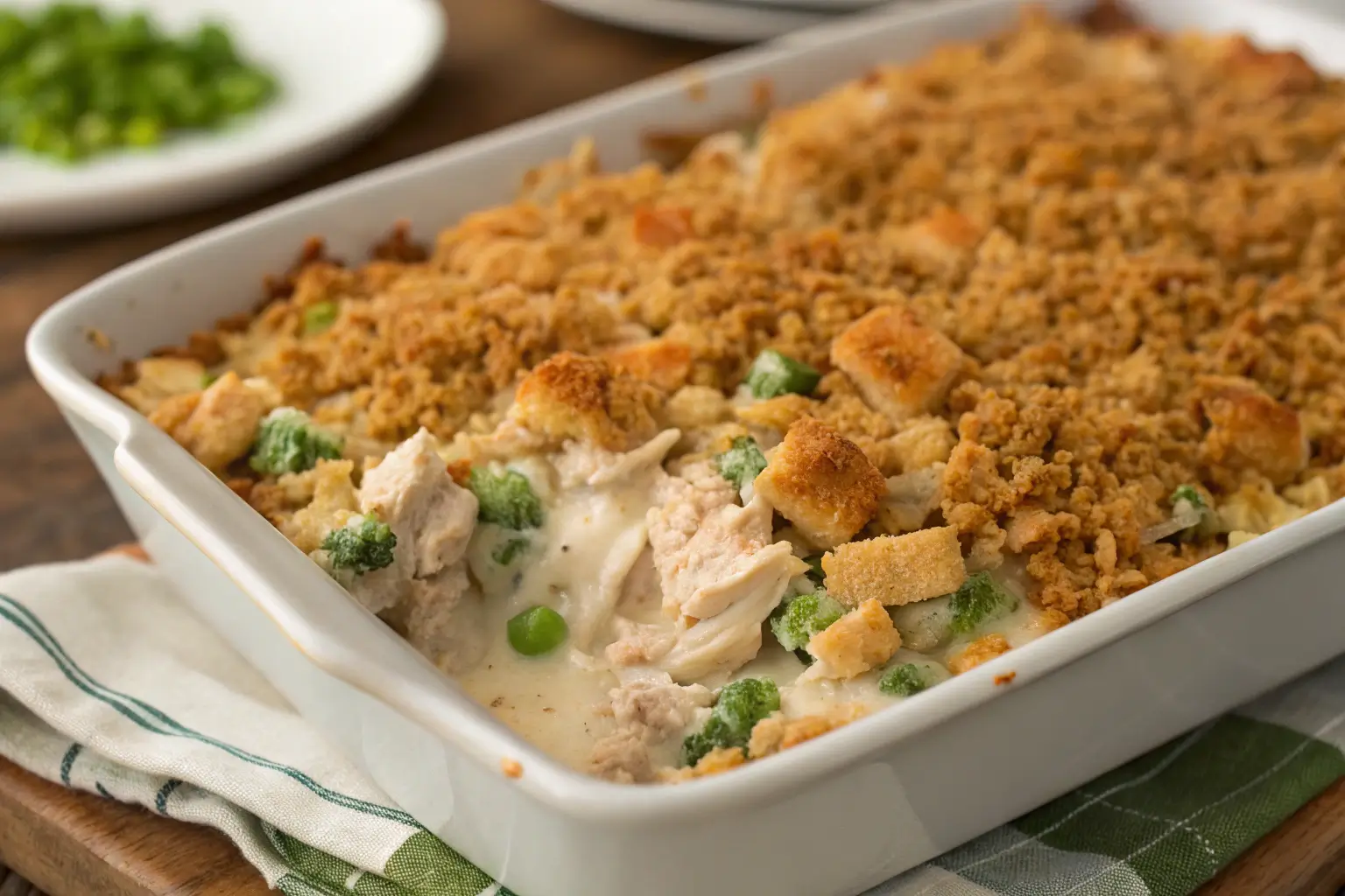 Delicious million dollar chicken casserole served in a dish