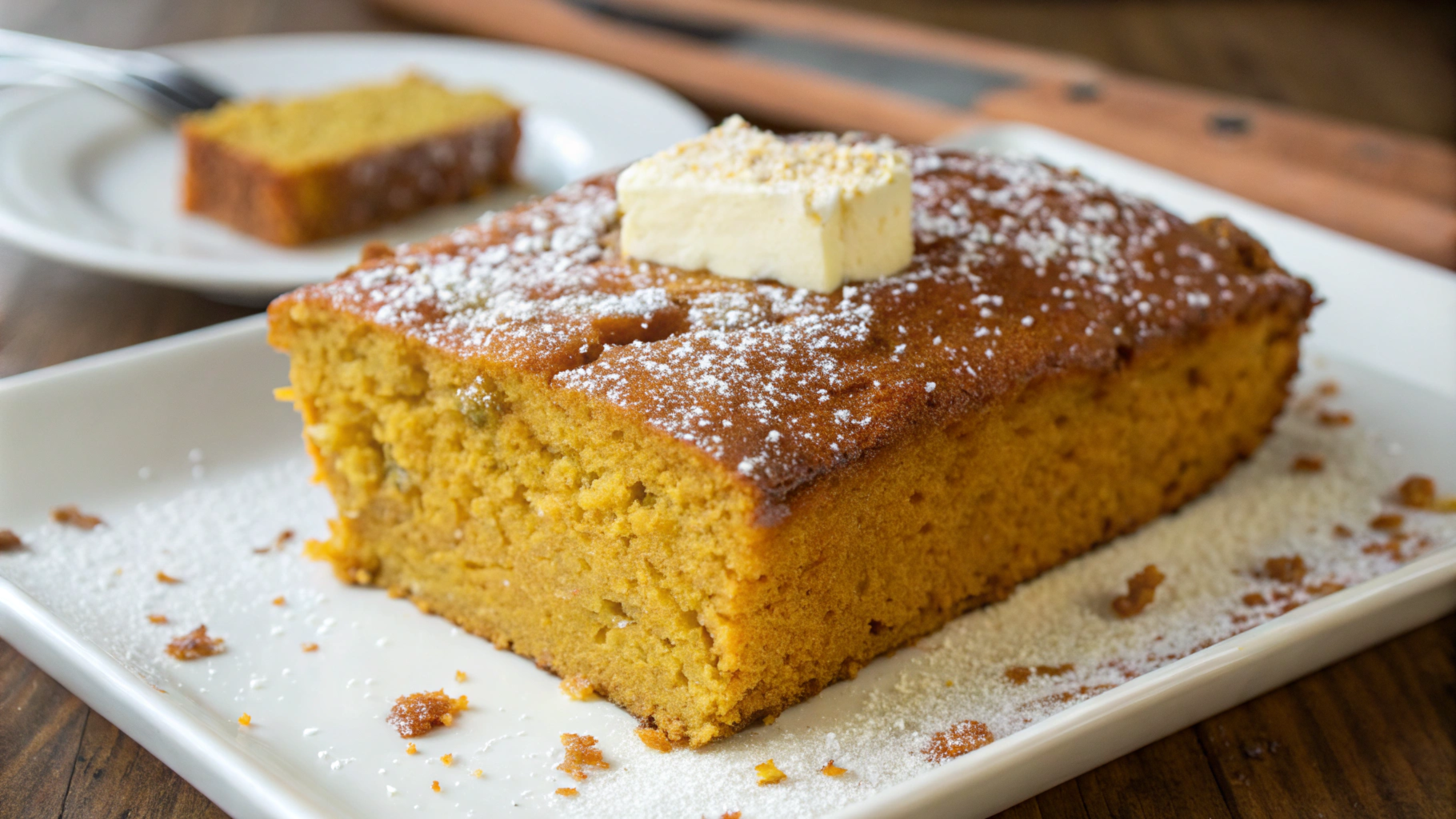 Delicious sweet potato cornbread recipe served on a plate