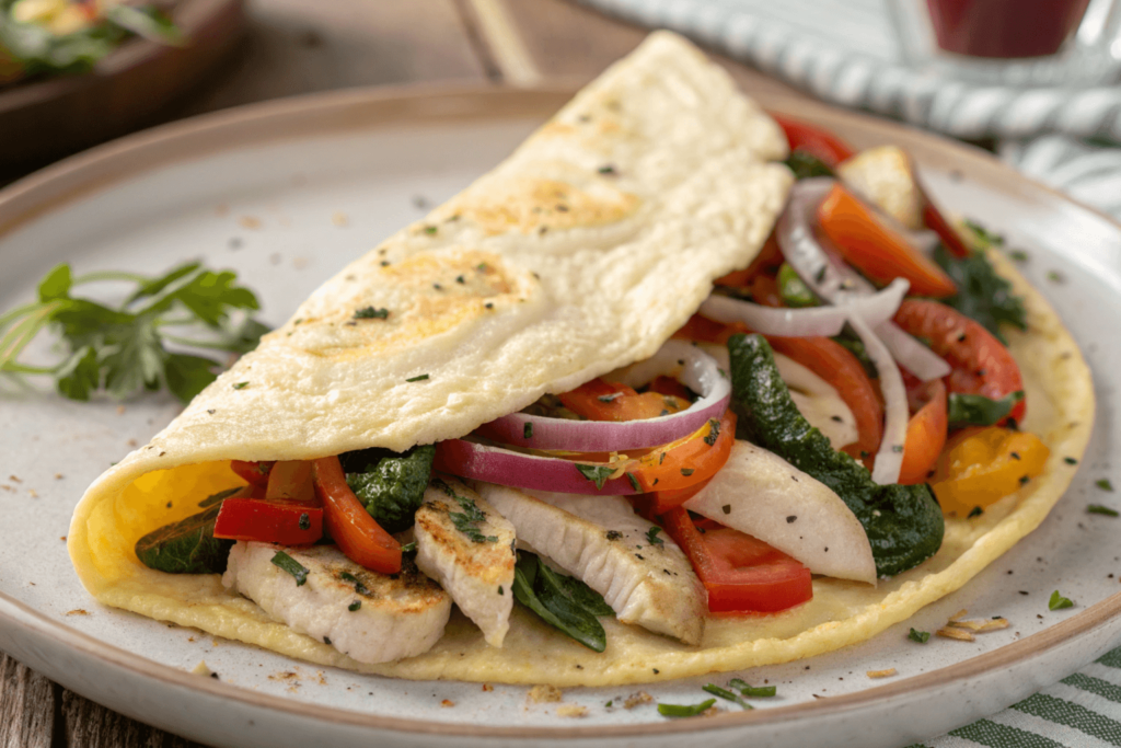 Vegetable egg white omelette with chicken