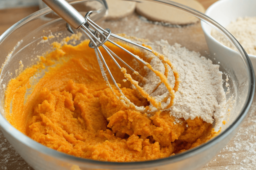Mixing ingredients for pumpkin bread cake mix