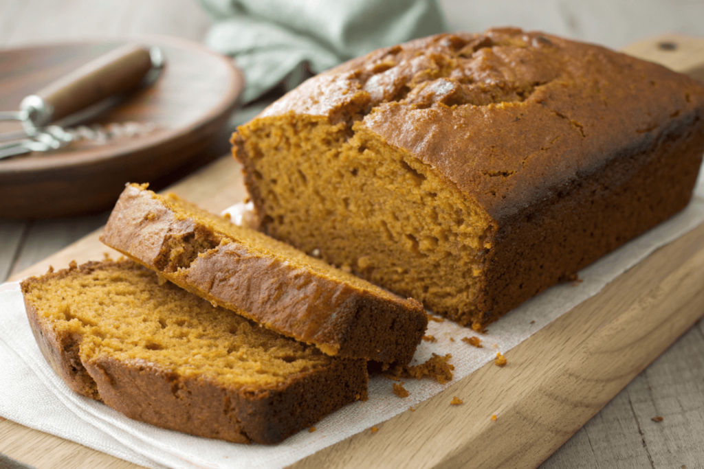 Baked pumpkin bread loaf fresh from the oven
